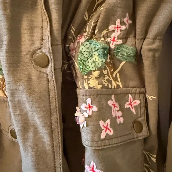 ANTHROPOLOGIE Maeve Floral embroidered moss green jacket Size XL EUC! - Picture 3 of 6